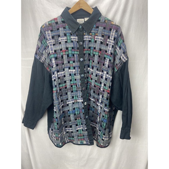 Halsey Collection Women’s Shirt Multicolored Size 3X Button Down Weave Patterned - Picture 3 of 10